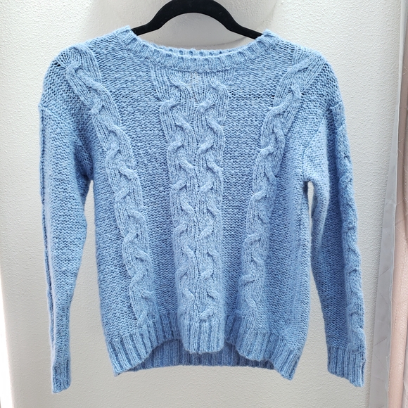 Ashley By 26 International Sweaters - Ashley Powder Blue Cable Crew Sweater